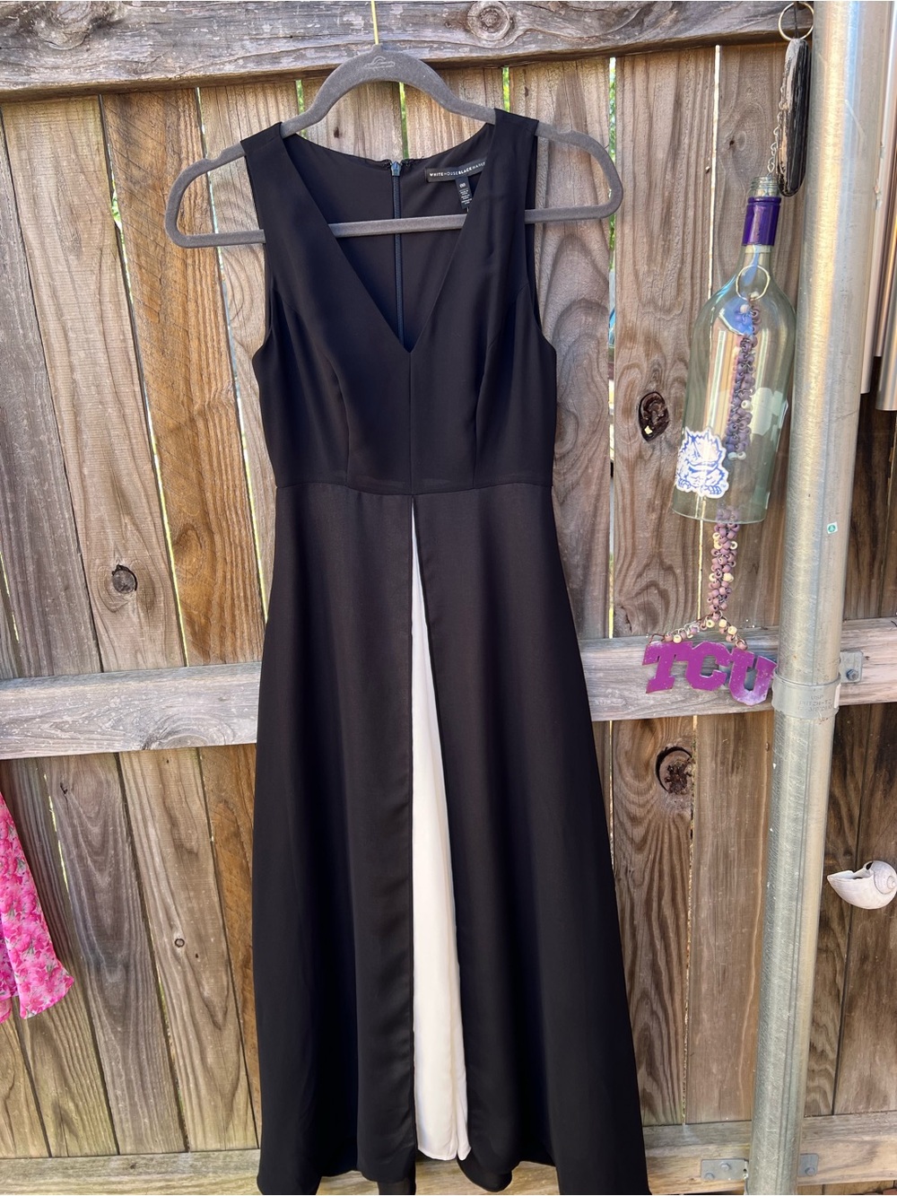 👗Classic Black V-Neck Sleeveless Dress overlay with Ivory jumpsuit